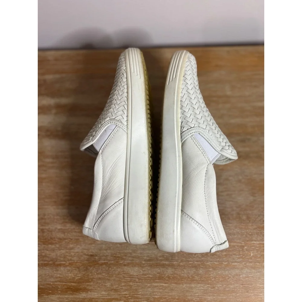 ECCO Soft 7 Woven Slip On Sneakers White Leather Womens 39 US 8 470113-01152‎